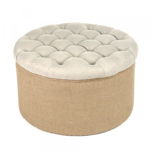 Zentique Round Ottoman Natural Linen, Jute
