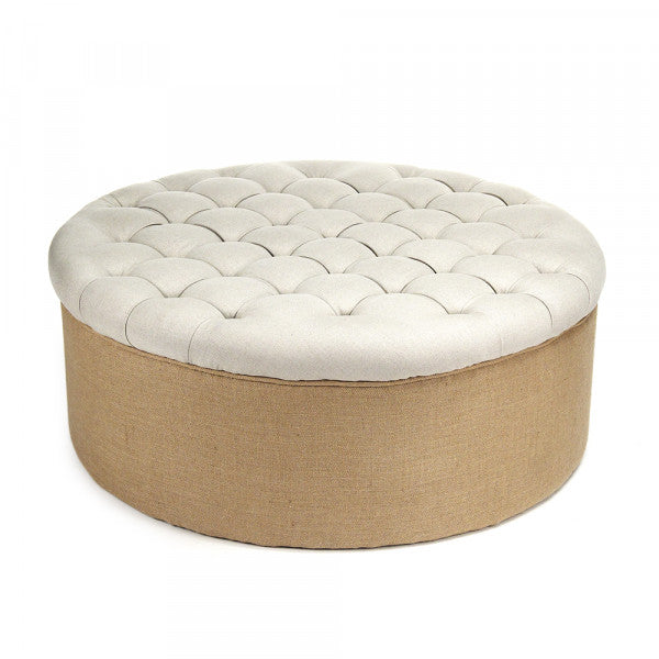 Zentique Tufted Round Ottoman Natural Linen, Jute