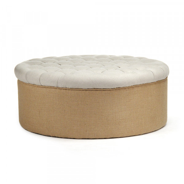 Zentique Tufted Round Ottoman Natural Linen, Jute