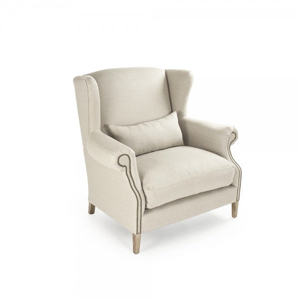 Zentique Napoleon Half Wingback Chair Natural Linen