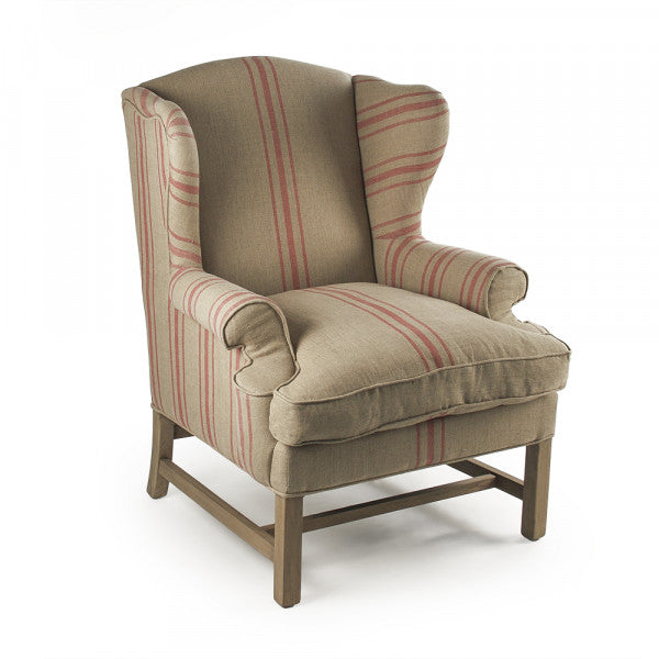 Zentique Fabien Club Chair English Khaki Linen With Red Stripe