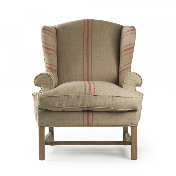 Zentique Fabien Club Chair English Khaki Linen With Red Stripe