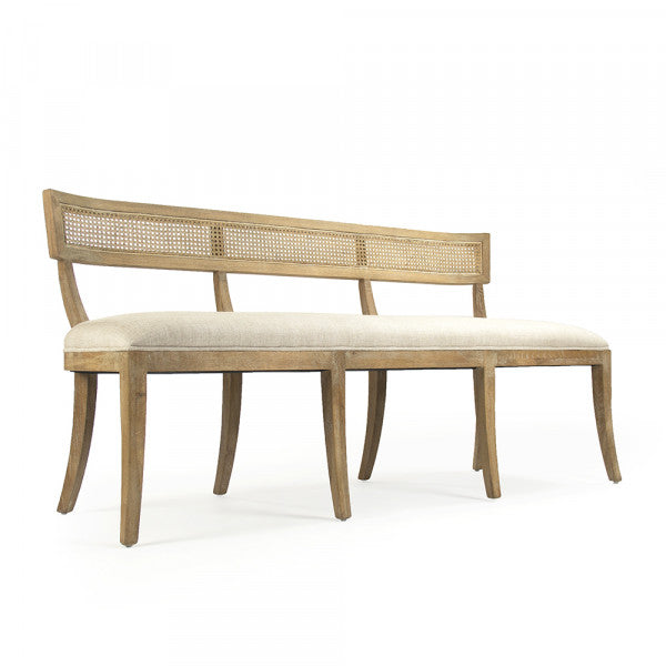 Zentique Carvell Cane Back Bench Natural Cream Linen