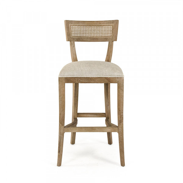 Zentique Carvell Cane Back Bar Stool Natural Cream Linen