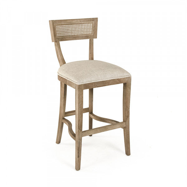Zentique Carvell Cane Back Bar Stool Natural Cream Linen