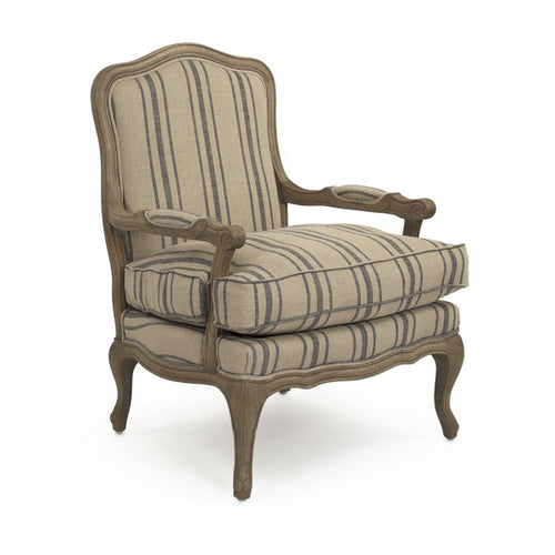 Zentique Bastille Lounge Chair English Khaki Linen With Blue Stripe