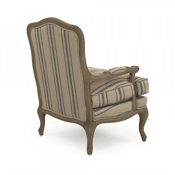 Zentique Bastille Lounge Chair English Khaki Linen With Blue Stripe
