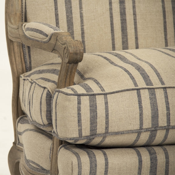 Zentique Bastille Lounge Chair English Khaki Linen With Blue Stripe