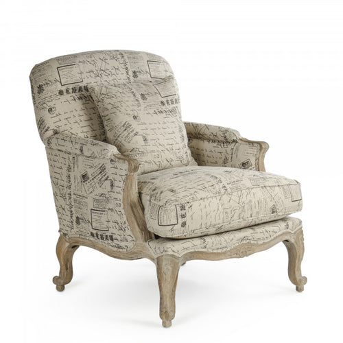 Zentique Paris Club Chair Natural Linen With Brown Prints
