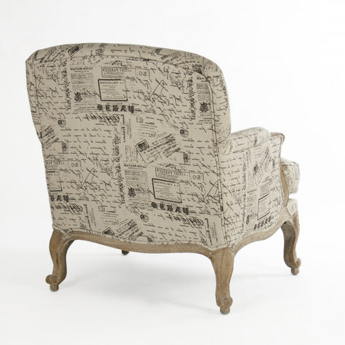 Zentique Paris Club Chair Natural Linen With Brown Prints