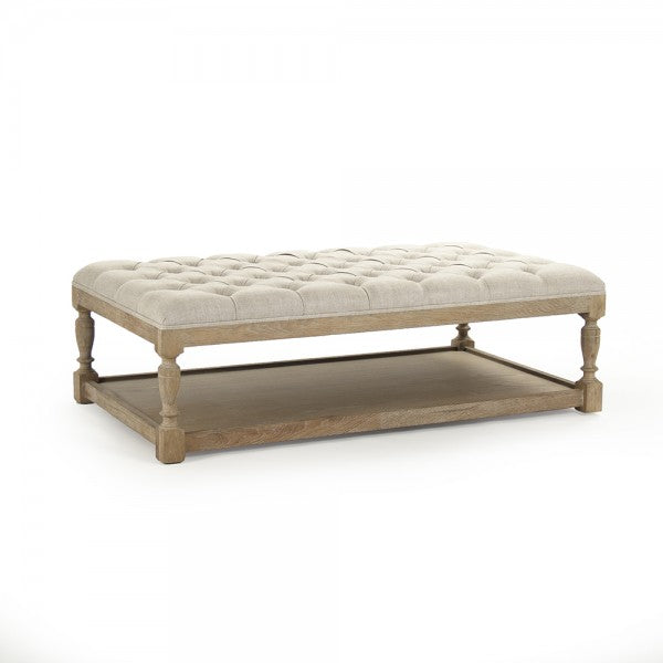 Zentique Rectangular Tufted Ottoman Natural Cream Linen