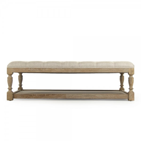 Zentique Rectangular Tufted Ottoman Natural Cream Linen