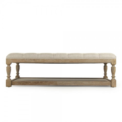 Zentique Rectangular Tufted Ottoman Natural Cream Linen