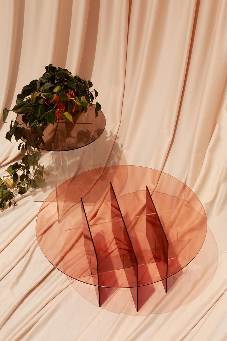 Section Side Table, Rose Glass & Acrylic