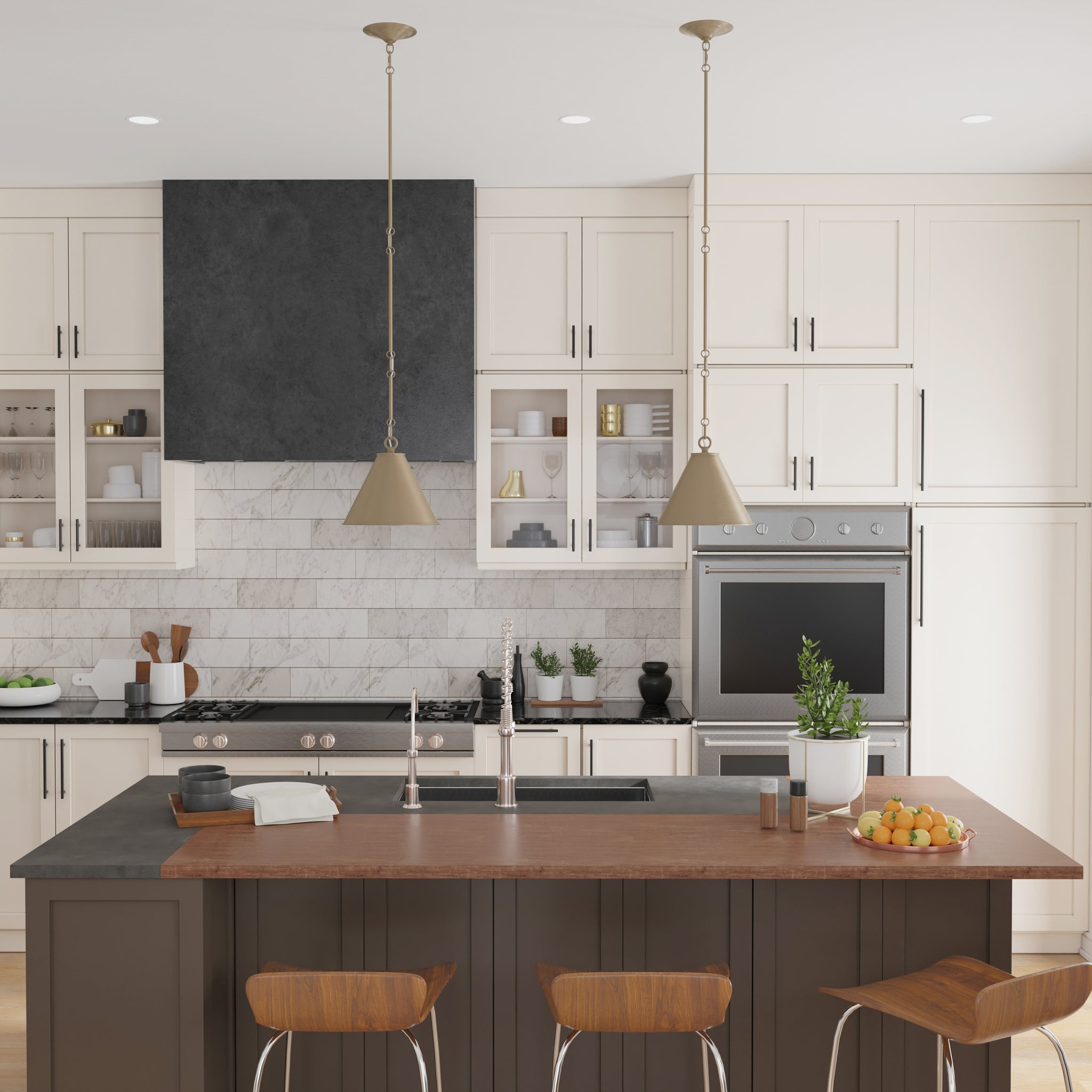 Lumanity Lincoln Tapered Metal 11" Dome Antique Brass Pendant Light