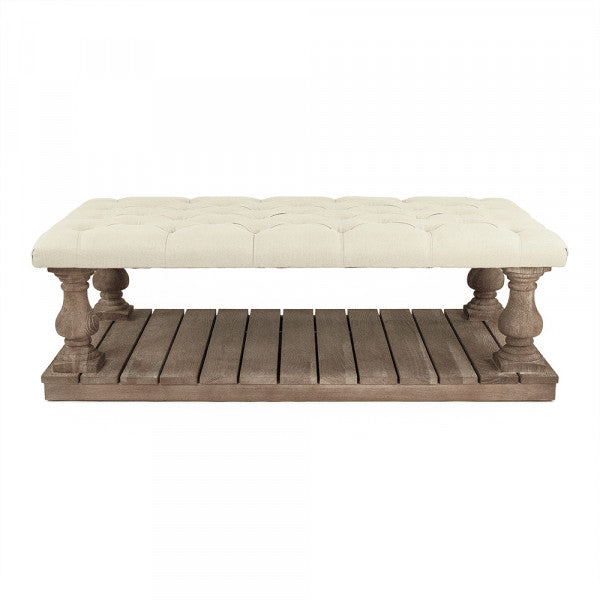 Zentique Bellamy Tufted Ottoman Natural Linen