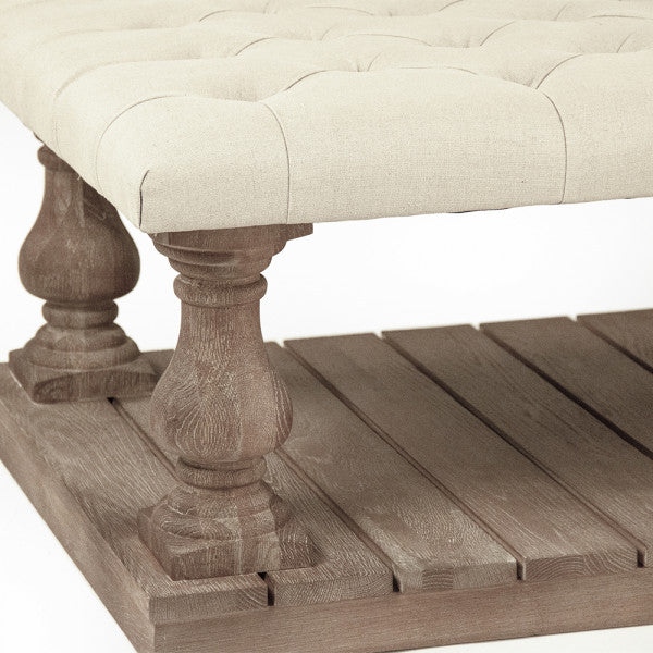 Zentique Bellamy Tufted Ottoman Natural Linen