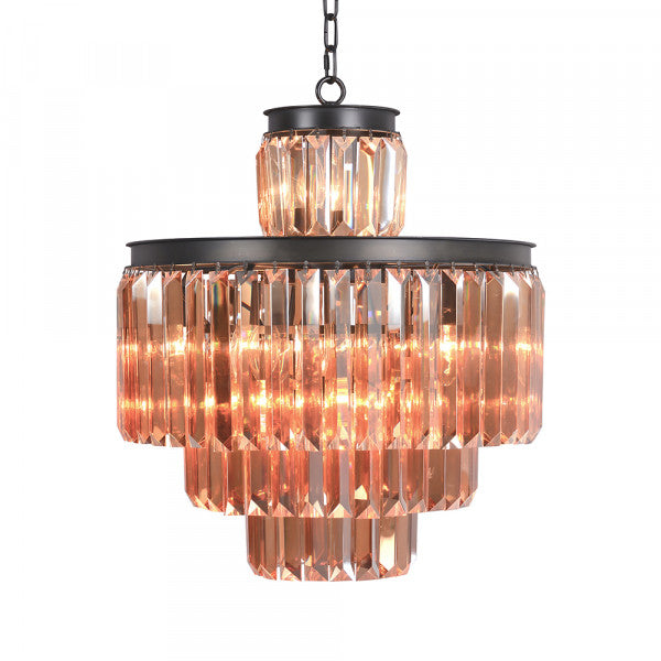 Zentique 4 Tier Rustic Crystal Chandelier Matte Black, Amber Crystal