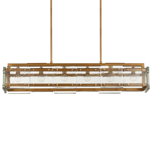 Currey & Company Countervail 39.5" Cast Glass 6 Light Rectangular Chandelier