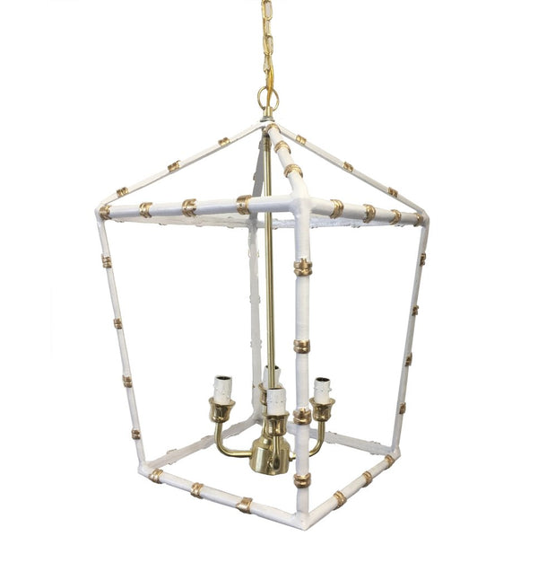 Bargain Basement Dana Gibson Bamboo Lantern Chandelier Light in White