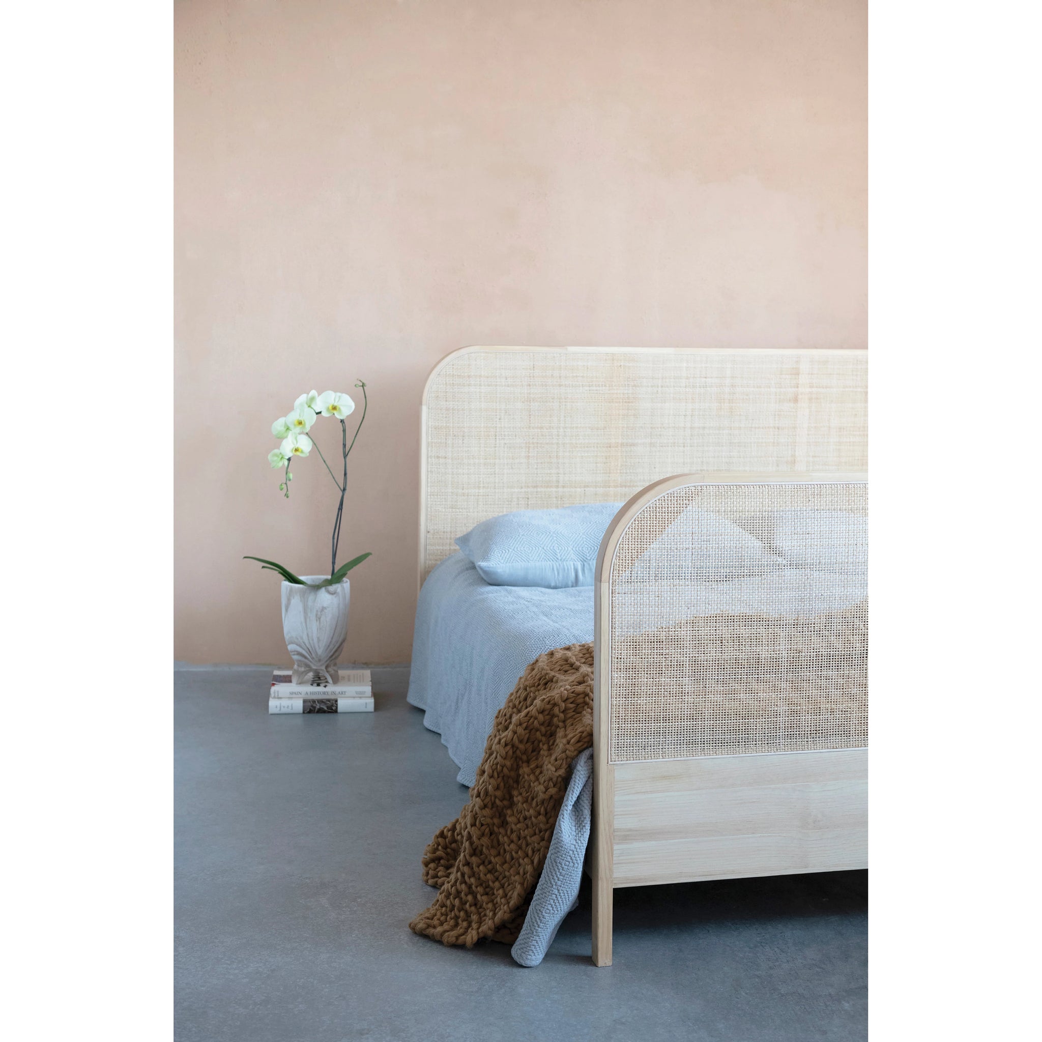 Handmade Pine Wood and Cane King Size Bed Frame