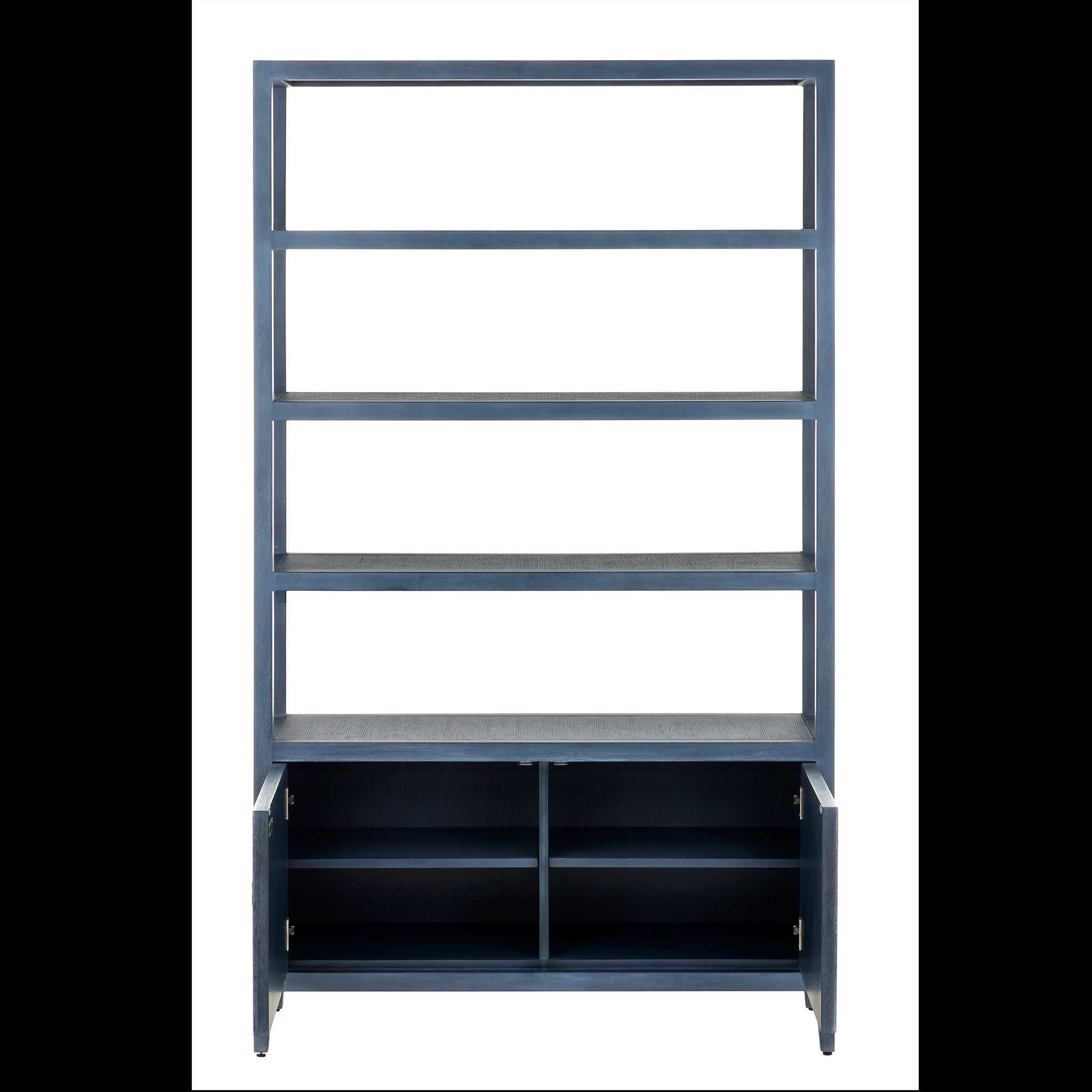Currey & Company 48" Santos Navy Rattan Storage Etagere Bookcase