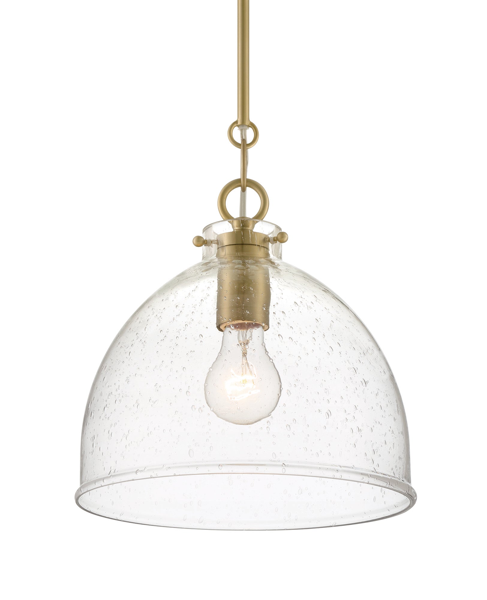 Lumanity Quinn Seeded Glass 10" Dome Antique Brass Pendant Light