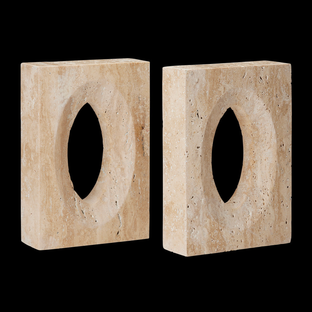Currey & Company 8" Demi Travertine Bookends Set Of 2