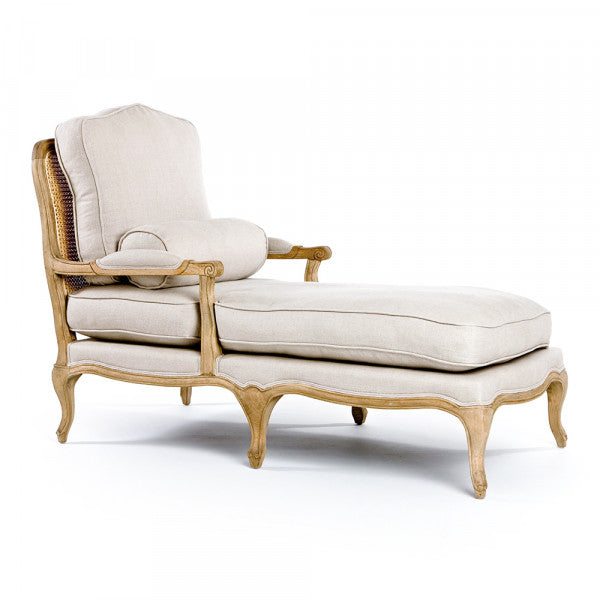 Zentique Bastille Chaise Lounge Natural Oak, Natural Linen