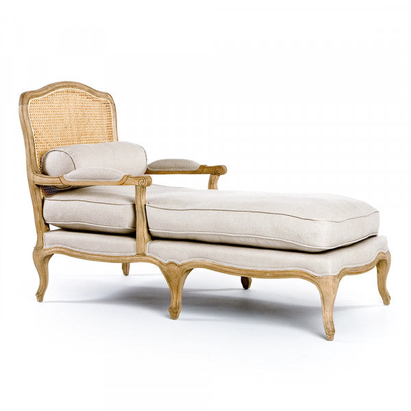 Zentique Bastille Chaise Lounge Natural Oak, Natural Linen