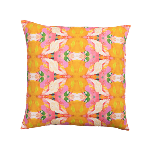 Flower Child Marigold Linen Cotton Pillow by Laura Park