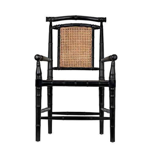 Noir Colonial Bamboo Arm Chair, Hand Rubbed Black