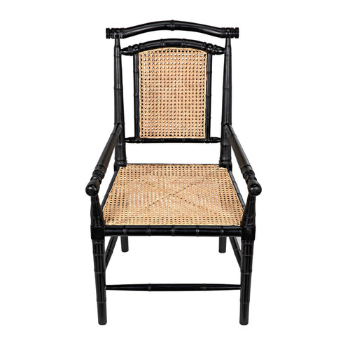 Noir Colonial Bamboo Arm Chair, Hand Rubbed Black