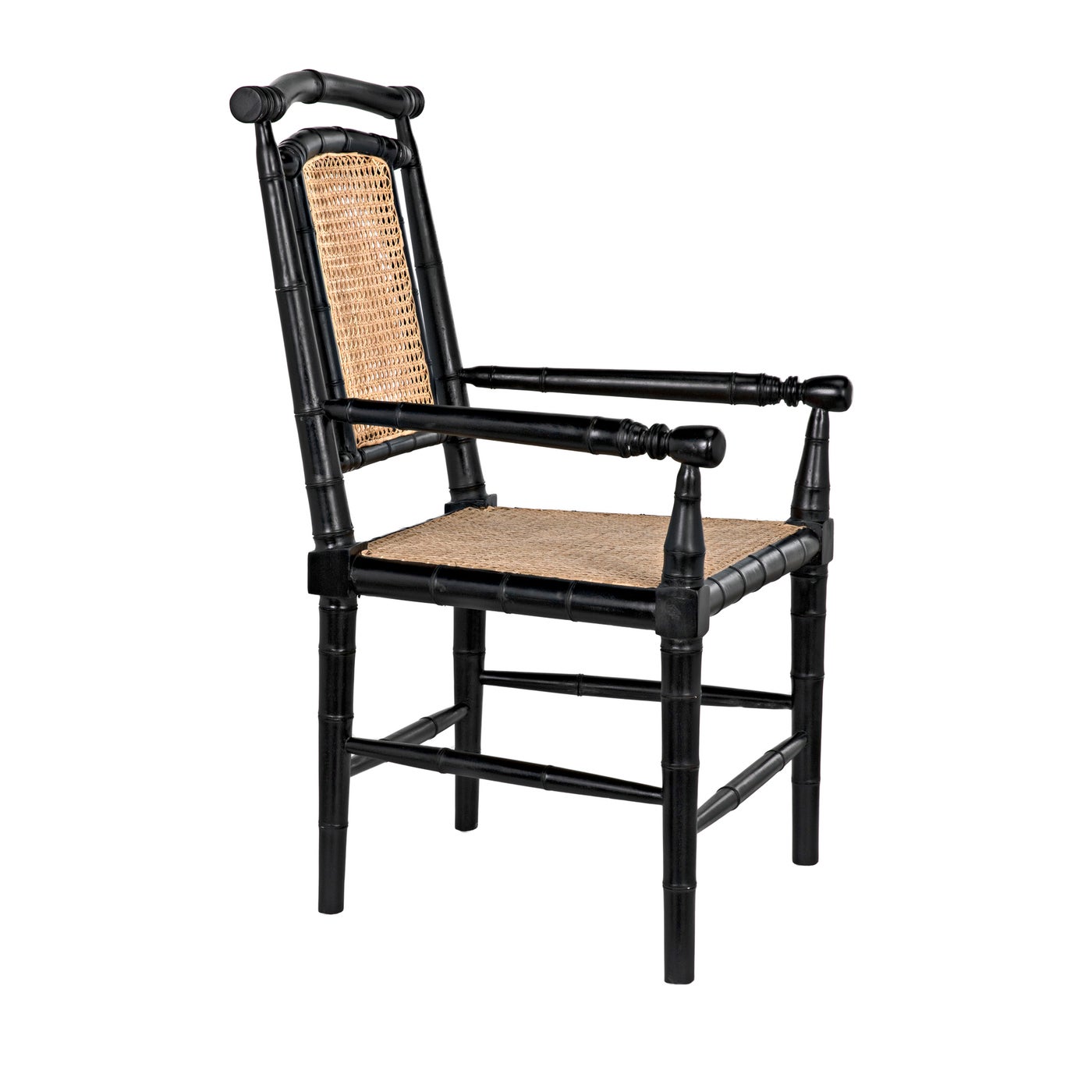 Noir Colonial Bamboo Arm Chair, Hand Rubbed Black