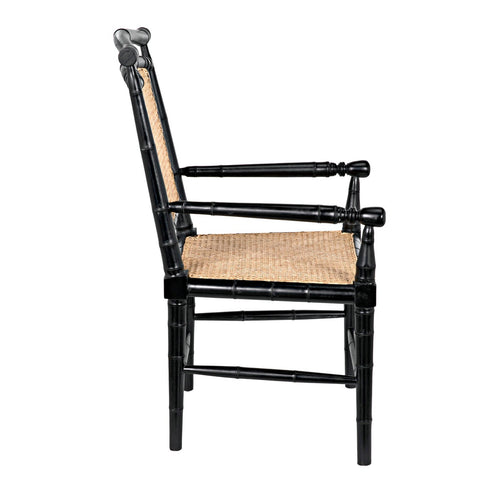 Noir Colonial Bamboo Arm Chair, Hand Rubbed Black