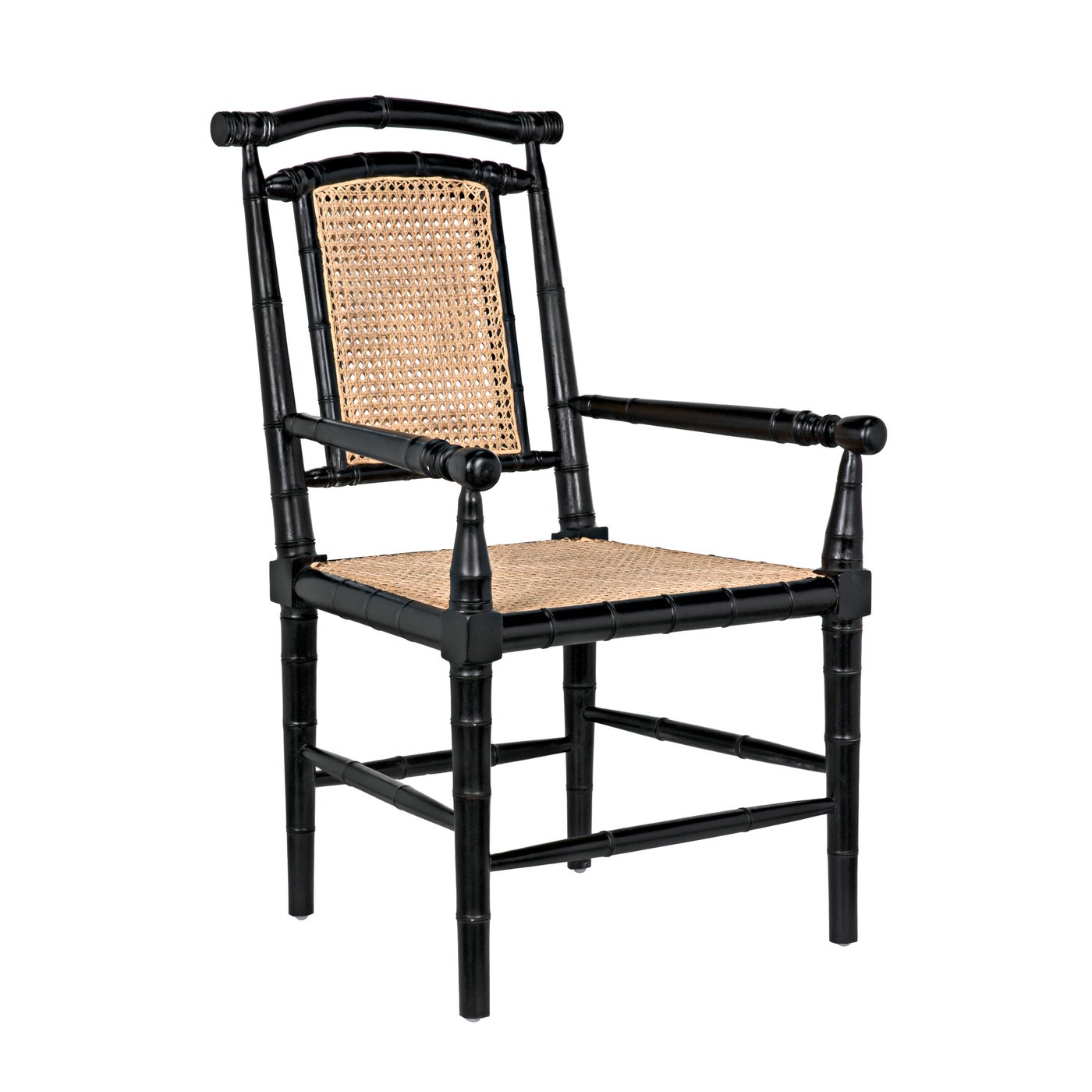 Noir Colonial Bamboo Arm Chair, Hand Rubbed Black