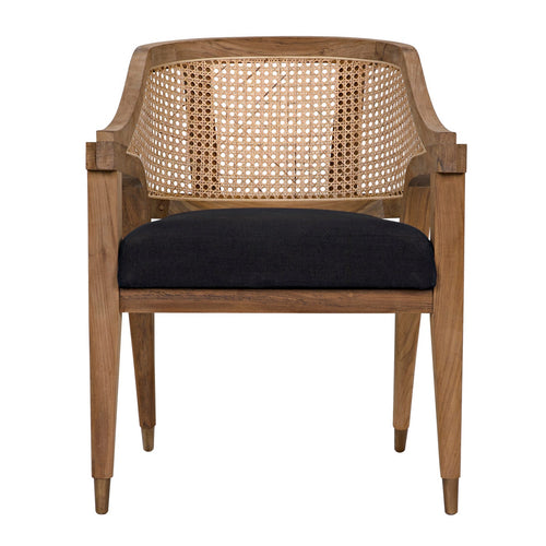 Noir Chloe Chair, Teak, Caning, And Black Cotton