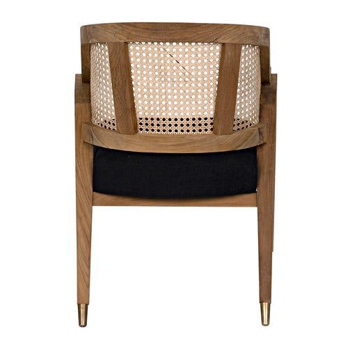 Noir Chloe Chair, Teak, Caning, And Black Cotton