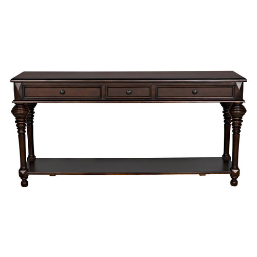 Noir Colonial Large Sofa Table, Distressed Brown