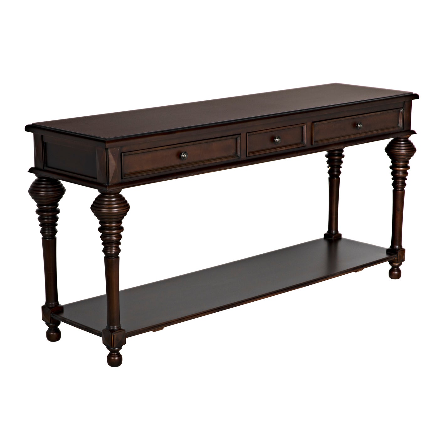 Noir Colonial Large Sofa Table, Distressed Brown