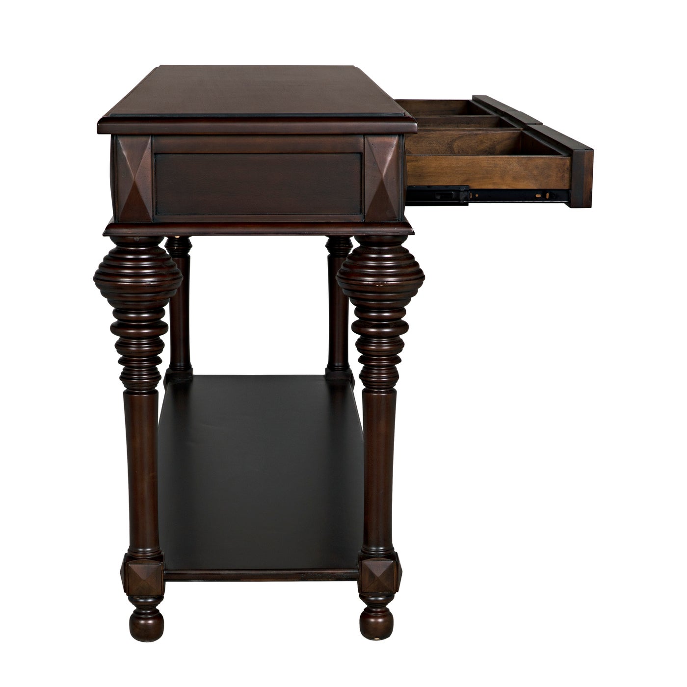 Noir Colonial Large Sofa Table, Distressed Brown