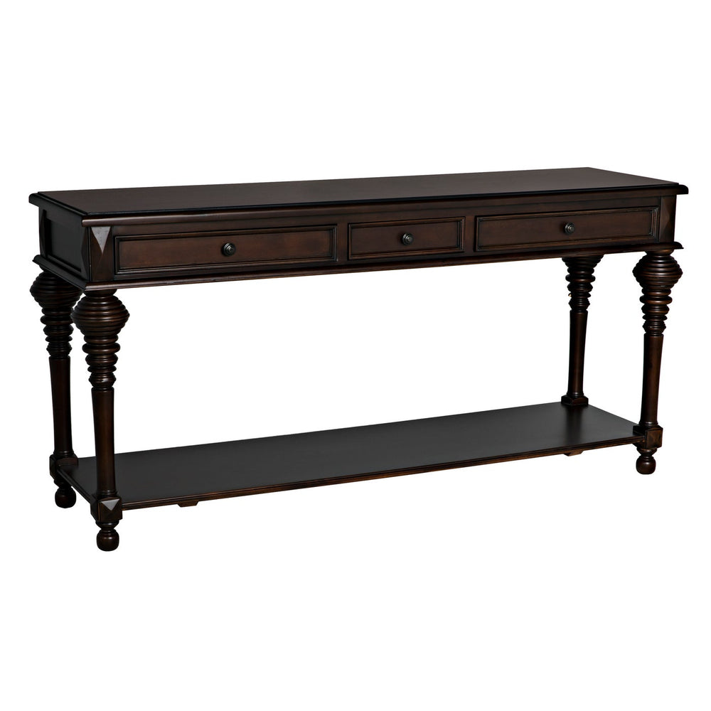 Noir Colonial Large Sofa Table, Distressed Brown