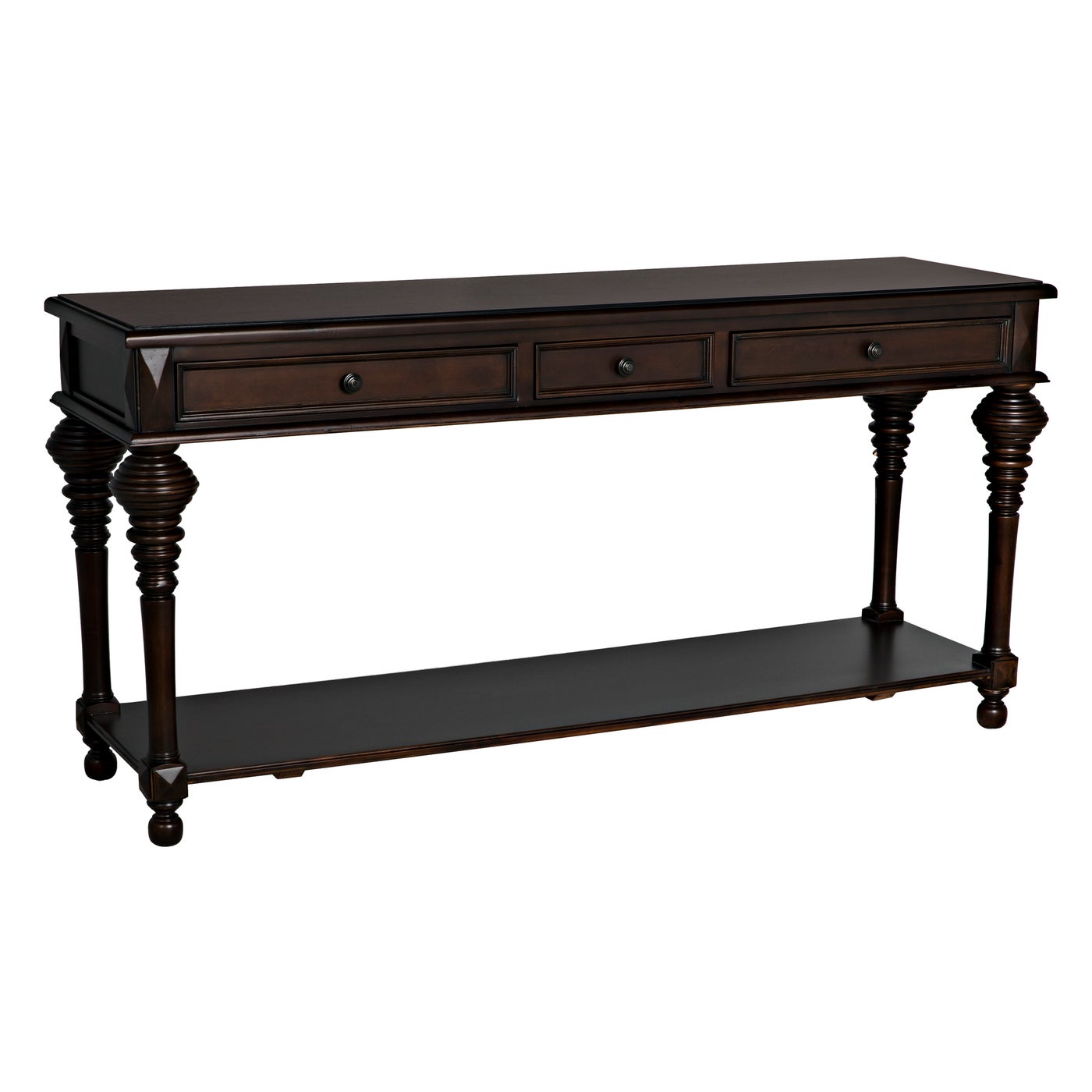 Noir Colonial Large Sofa Table, Distressed Brown