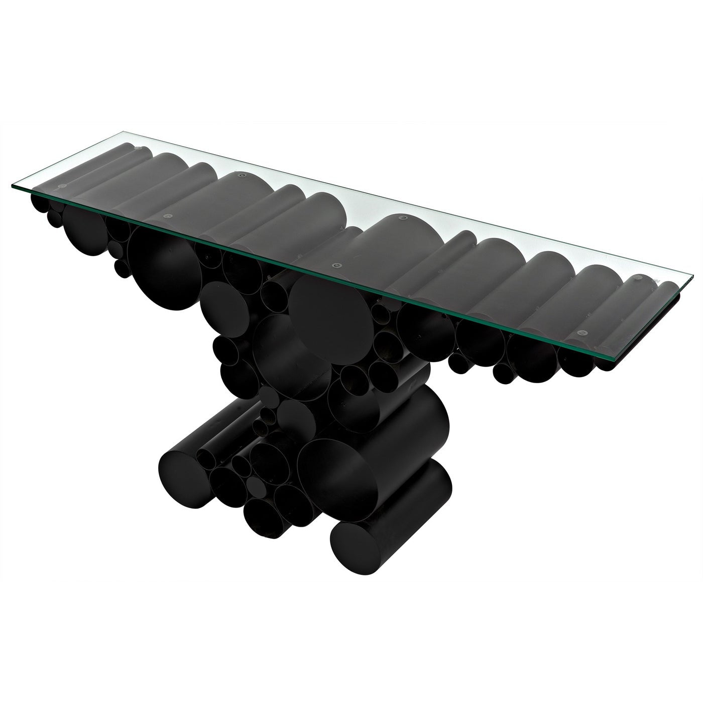 Noir Paradox Console, Black Steel With Glass Top