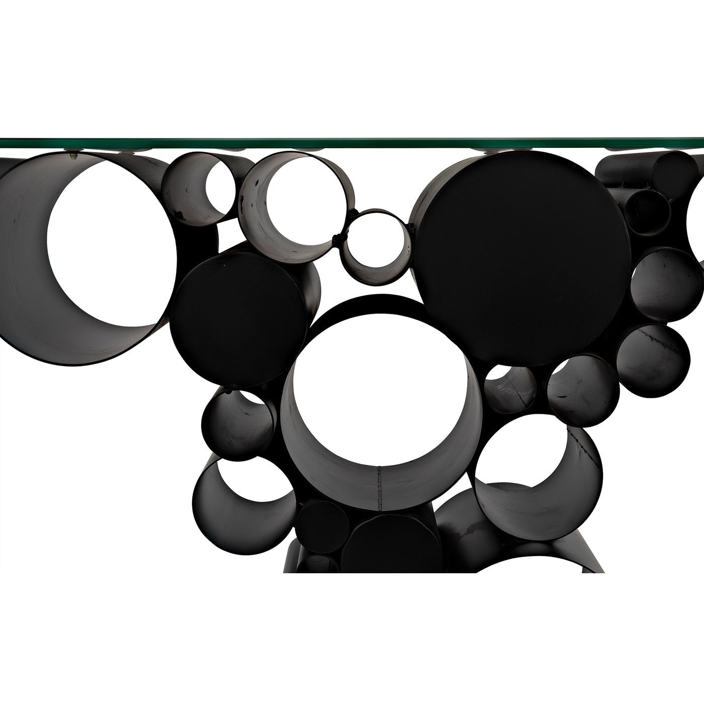 Noir Paradox Console, Black Steel With Glass Top