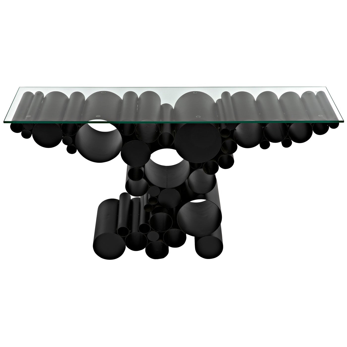 Noir Paradox Console, Black Steel With Glass Top