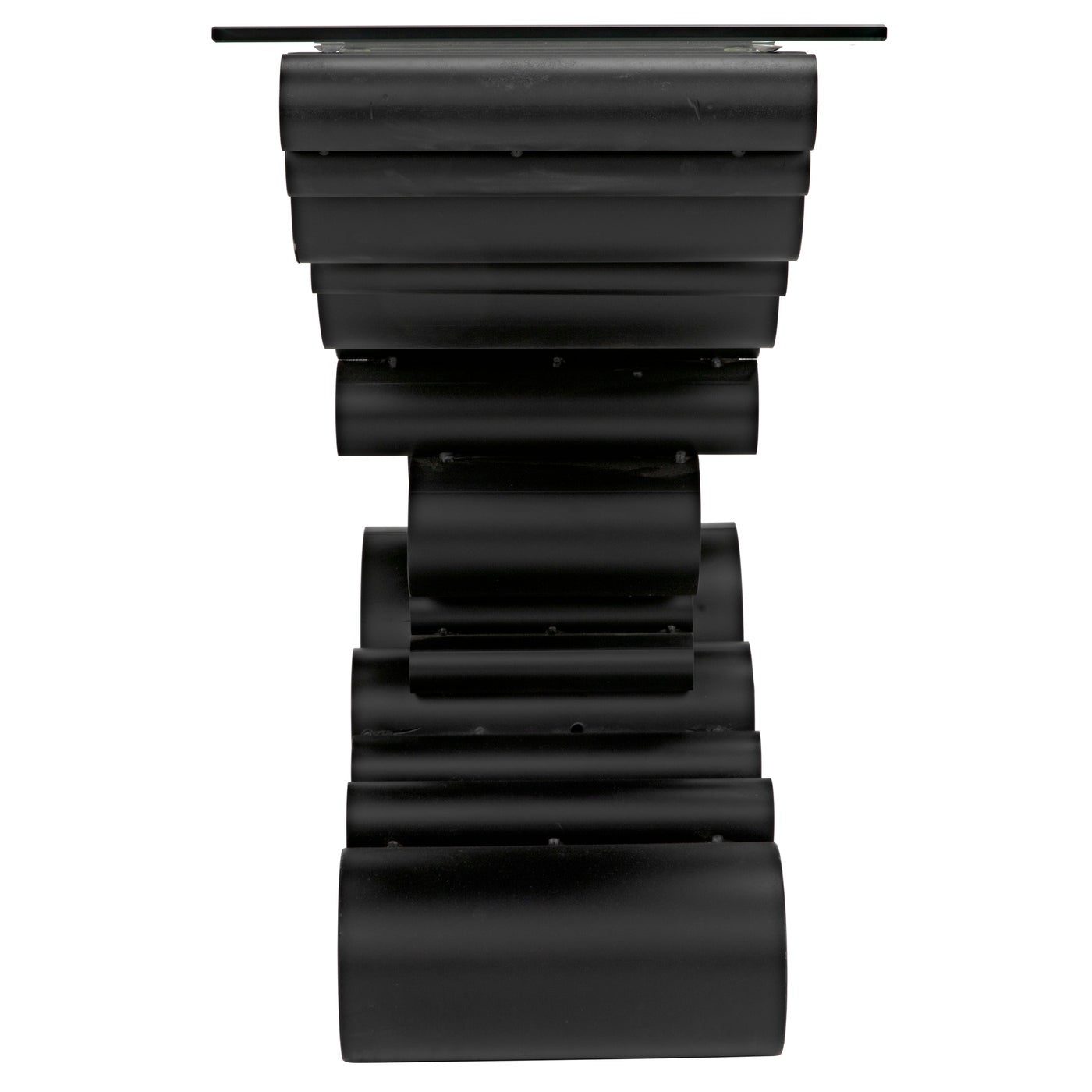 Noir Paradox Console, Black Steel With Glass Top