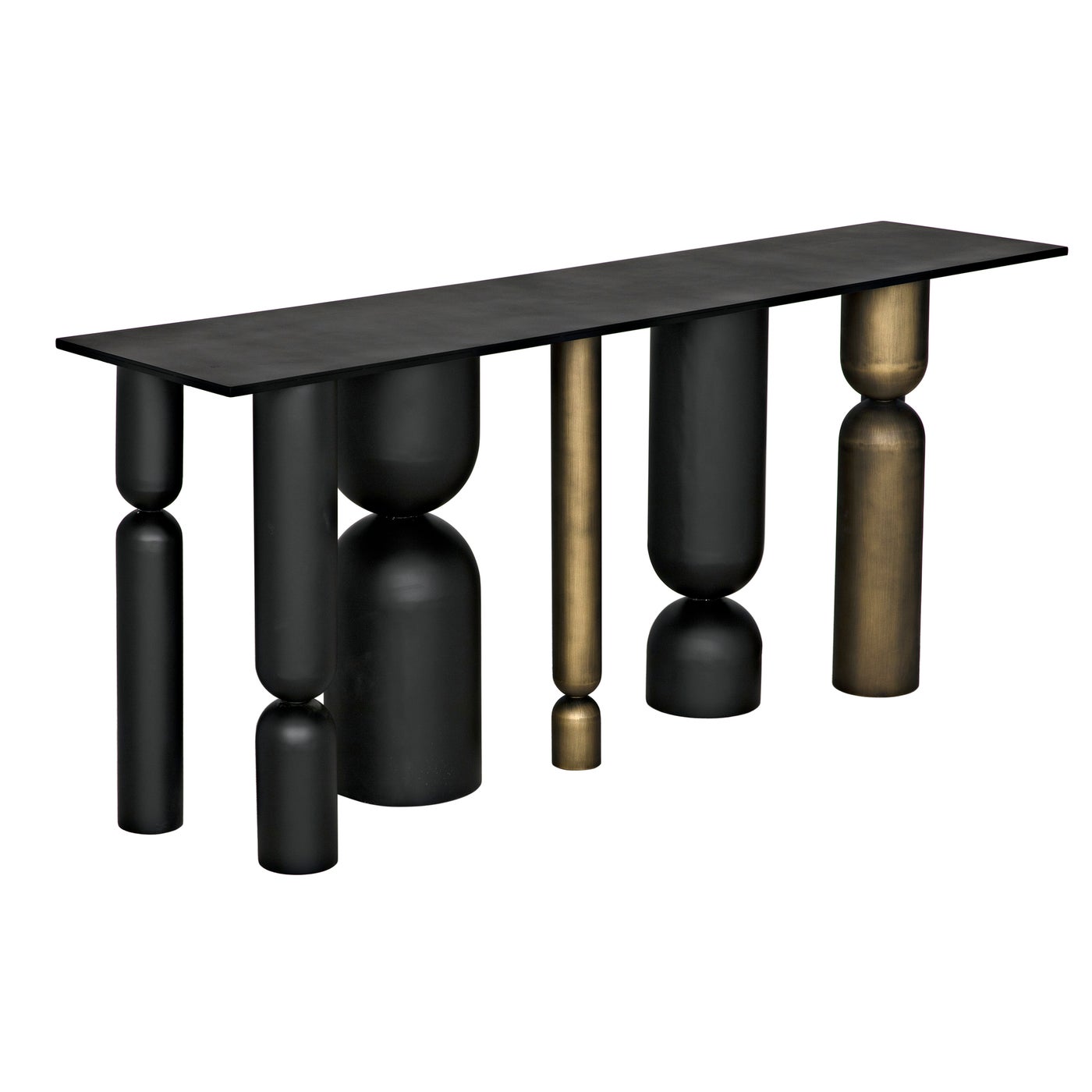 Noir Figaro Console, Black Metal And Aged Brass Finish