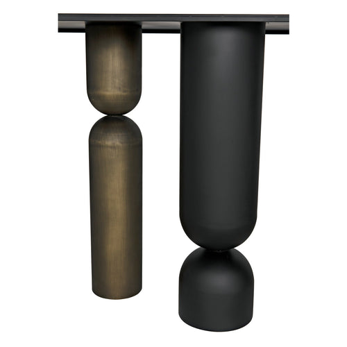 Noir Figaro Console, Black Metal And Aged Brass Finish