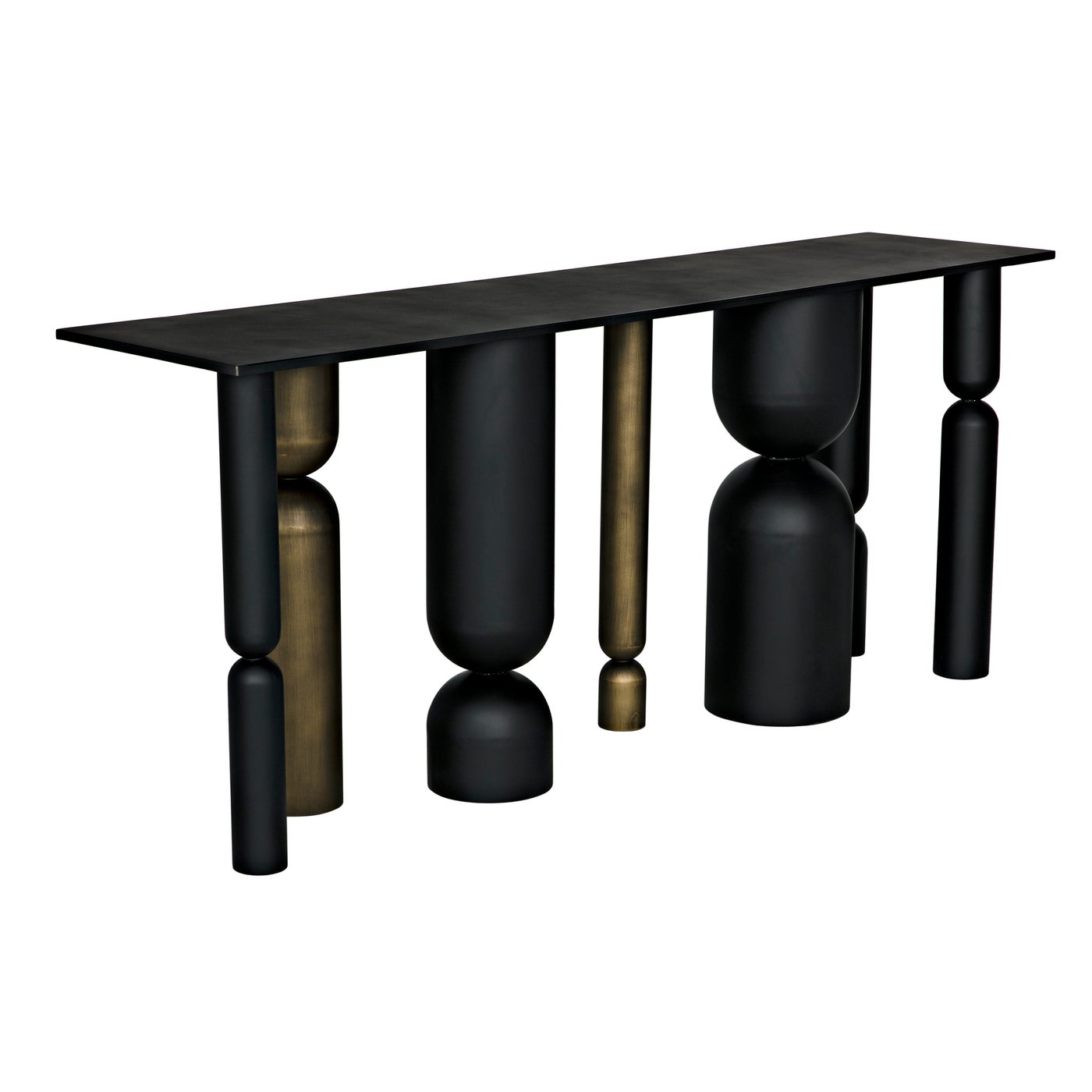 Noir Figaro Console, Black Metal And Aged Brass Finish